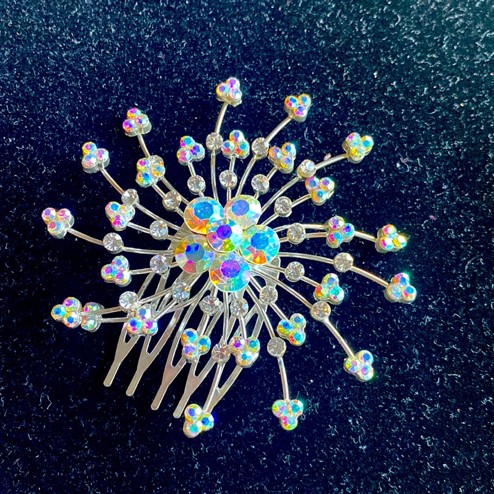 NWOT.  Brilliant Iridescent crystal hair comb.